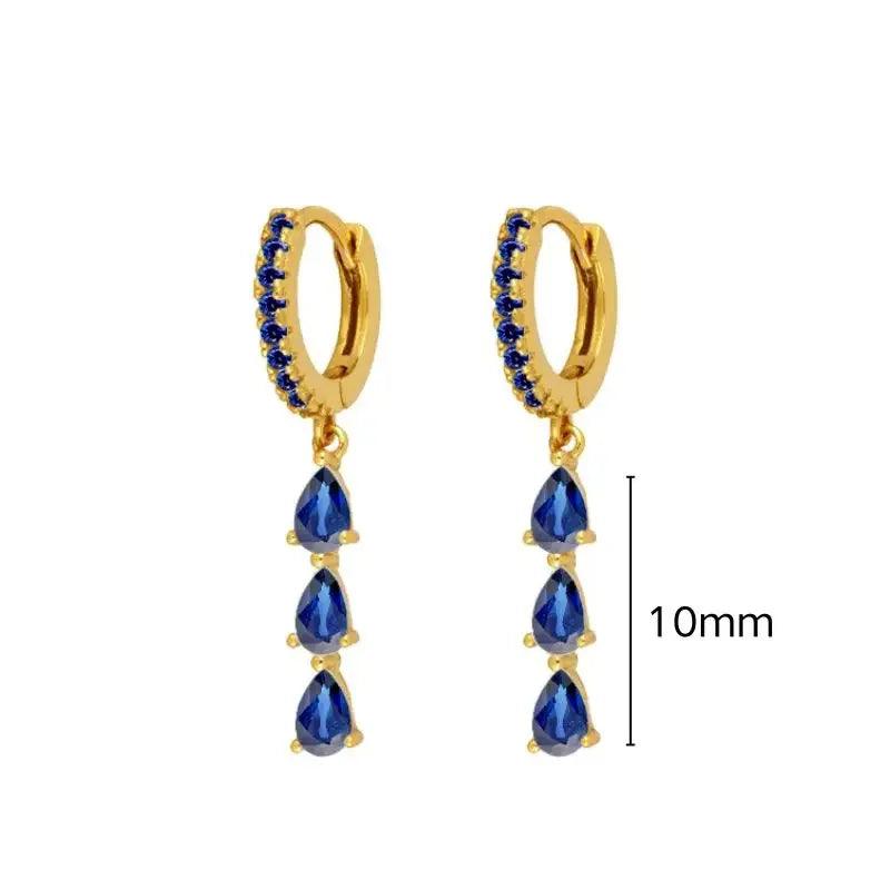 Pendientes de Aro de Plata Esterlina 925 con Zirconia Azul de Lujo para Mujer, Pendientes de Moda con Colgante en Gota de Agua, Corazón o Flor