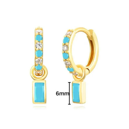 Pendientes de Plata Esterlina 925 con Turquesa Azul, Pendientes de Círculo de Lujo para Mujer, Joyería de Moda Elegante