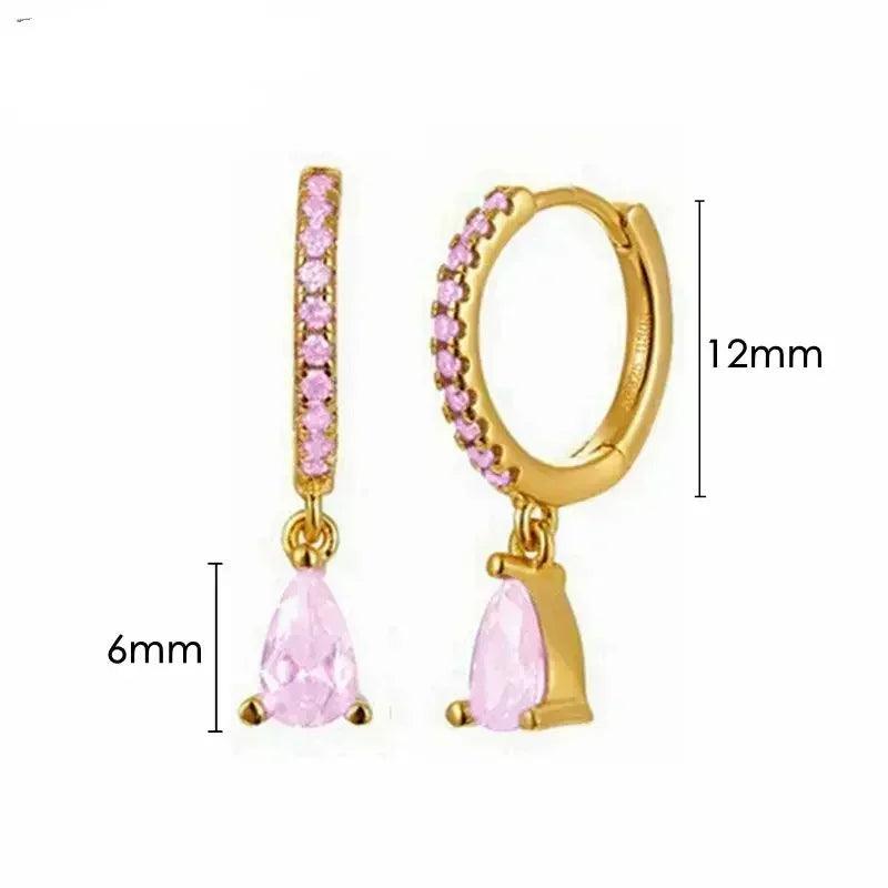 Pendientes de Aro de Plata Esterlina 925 con Cristal Rosa y Corazón, Joyería de Lujo para Mujer, Regalo Elegante y Premium