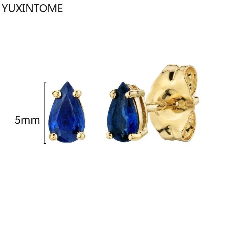 Pendientes de Aro de Plata Esterlina 925 con Zirconia Azul de Lujo para Mujer, Pendientes de Moda con Colgante en Gota de Agua, Corazón o Flor