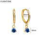 Pendientes de Aro de Plata Esterlina 925 con Zirconia Azul de Lujo para Mujer, Pendientes de Moda con Colgante en Gota de Agua, Corazón o Flor