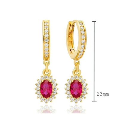 Pendientes de Aro con Colgante de Cristal Rojo Rosa en Plata Esterlina 925, Joyería Elegante para Mujer, Regalos de Moda