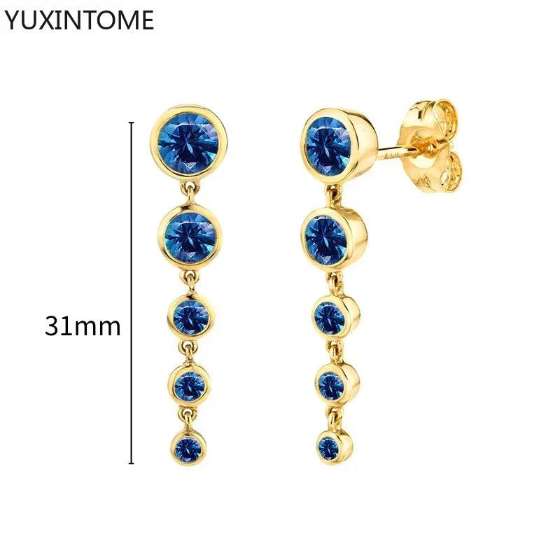 Pendientes de Aro de Plata Esterlina 925 con Zirconia Azul de Lujo para Mujer, Pendientes de Moda con Colgante en Gota de Agua, Corazón o Flor