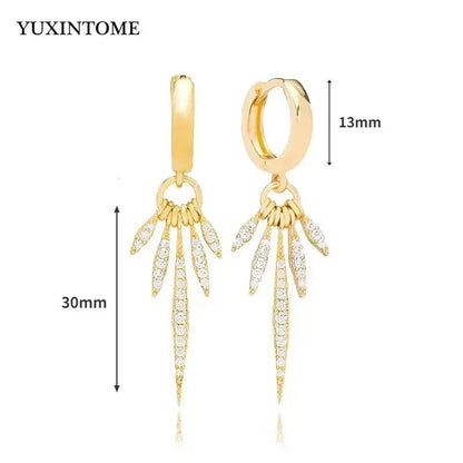 Women's 925 Sterling Silver Ear Needle Crystal Zircon Water Droplets Stud Hoop Gold Huggie Earrings Premium Luxury Party Jewelry