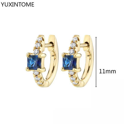 Pendientes de Aro de Plata Esterlina 925 con Zirconia Azul de Lujo para Mujer, Pendientes de Moda con Colgante en Gota de Agua, Corazón o Flor