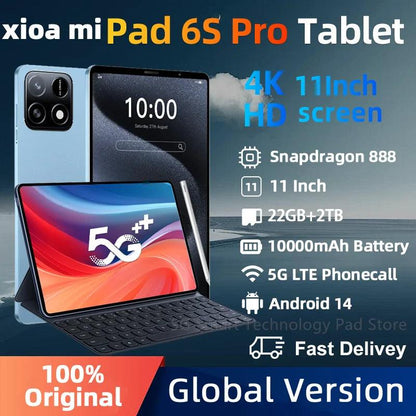 Tableta Super Memoria Mi Pad 6S Pro - 11 Pulgadas, Android 14.0, Snapdragon 888, 22GB RAM + 2TB Almacenamiento, 10000mAh, 5G, Doble Tarjeta, WIFI, Pantalla HD 4K