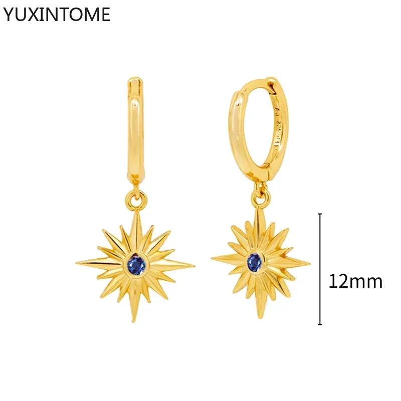 Pendientes de Aro de Plata Esterlina 925 con Zirconia Azul de Lujo para Mujer, Pendientes de Moda con Colgante en Gota de Agua, Corazón o Flor