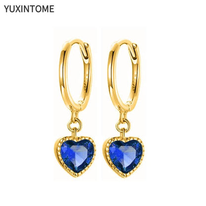 Pendientes de Aro de Plata Esterlina 925 con Zirconia Azul de Lujo para Mujer, Pendientes de Moda con Colgante en Gota de Agua, Corazón o Flor