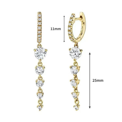 Women's 925 Sterling Silver Ear Needle Crystal Zircon Water Droplets Stud Hoop Gold Huggie Earrings Premium Luxury Party Jewelry