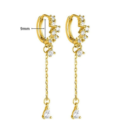 Women's 925 Sterling Silver Ear Needle Crystal Zircon Water Droplets Stud Hoop Gold Huggie Earrings Premium Luxury Party Jewelry