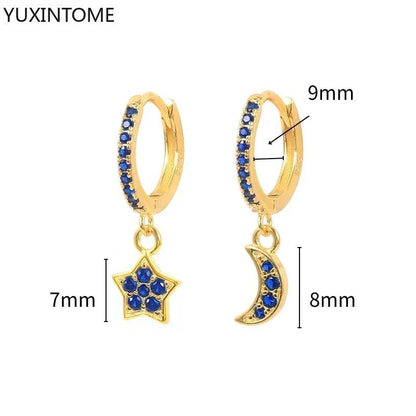 Pendientes de Aro de Plata Esterlina 925 con Zirconia Azul de Lujo para Mujer, Pendientes de Moda con Colgante en Gota de Agua, Corazón o Flor