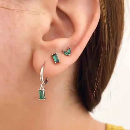 Pendientes de Aro con Corazón en Plata Esterlina 925 y Zirconia Verde, Joyería de Lujo para Mujer, Regalos Elegantes