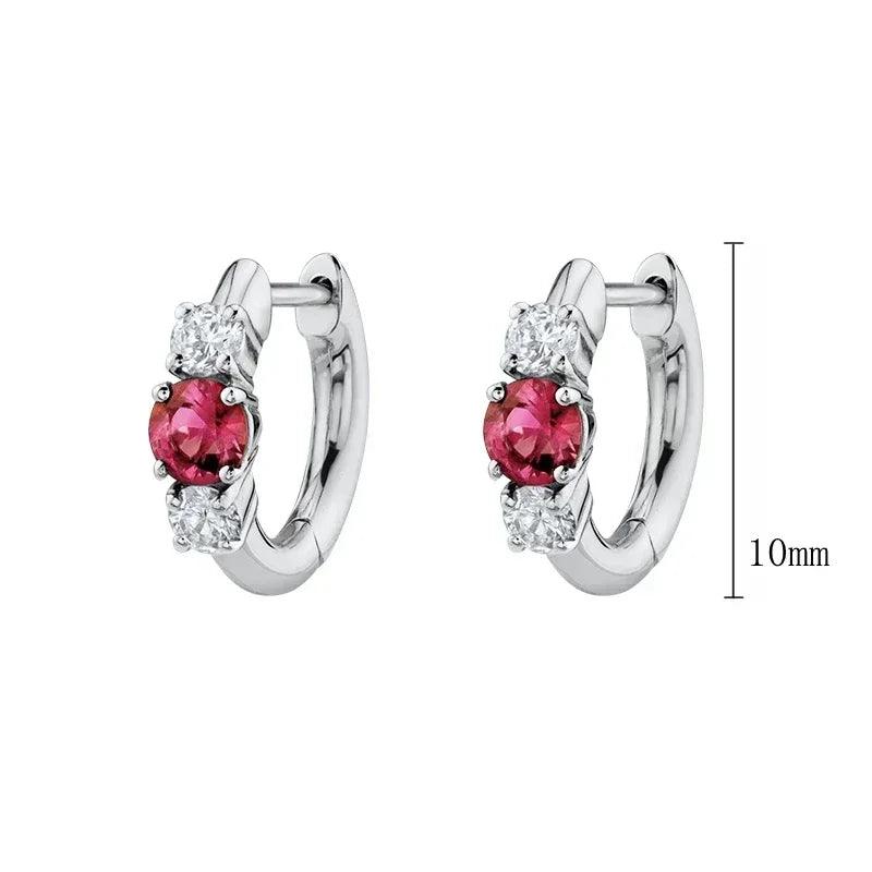 Pendientes de Aro con Colgante de Cristal Rojo Rosa en Plata Esterlina 925, Joyería Elegante para Mujer, Regalos de Moda