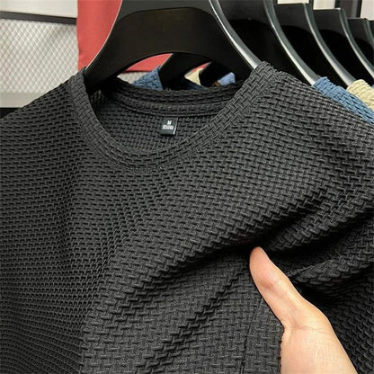 Summer Mesh Ice Silk T-shirt Men's Short Sleeve Round Neck 2023 New Half Sleeve Men Thin Solid Color Tees Top