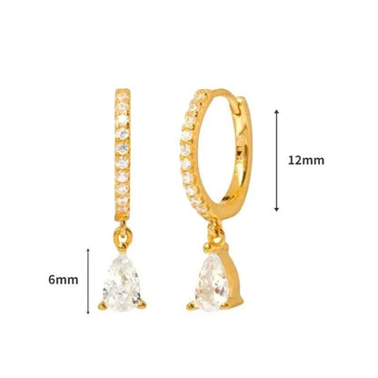 Women's 925 Sterling Silver Ear Needle Crystal Zircon Water Droplets Stud Hoop Gold Huggie Earrings Premium Luxury Party Jewelry