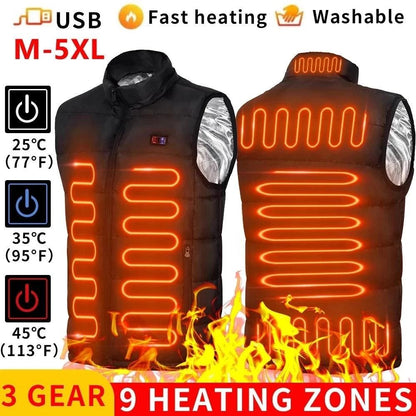 Chaqueta Térmica Eléctrica con 9 Zonas de Calor para Hombre y Mujer, Abrigo de Gráfeno con Calefacción USB para Deportes y Camping