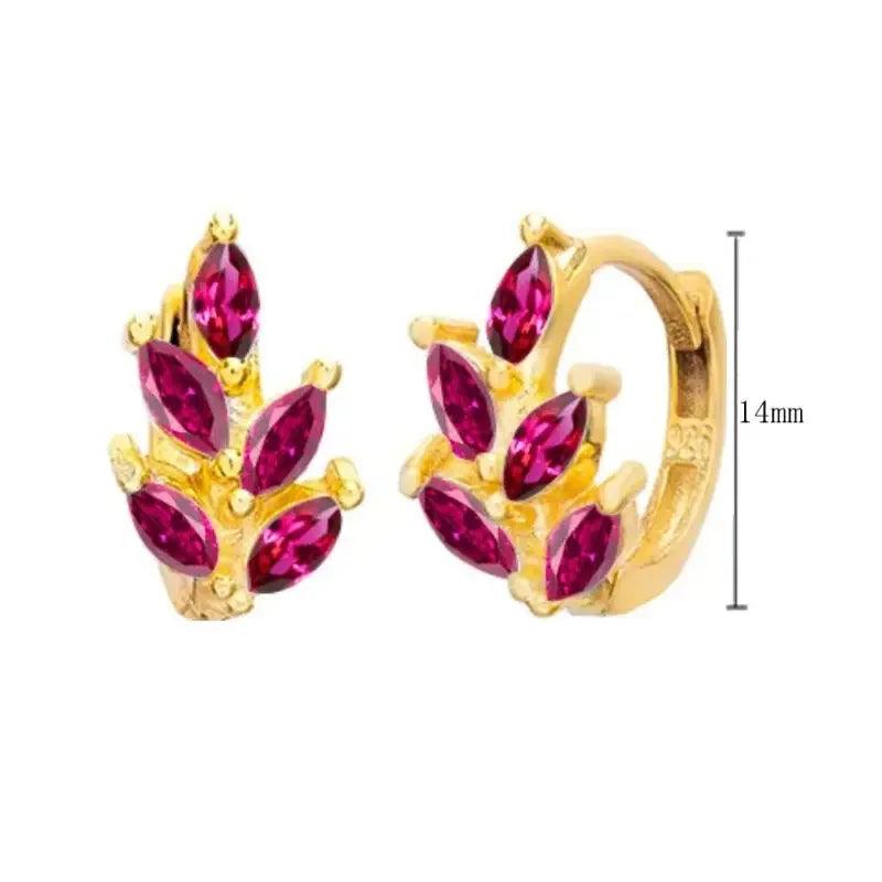 Pendientes de Aro con Colgante de Cristal Rojo Rosa en Plata Esterlina 925, Joyería Elegante para Mujer, Regalos de Moda