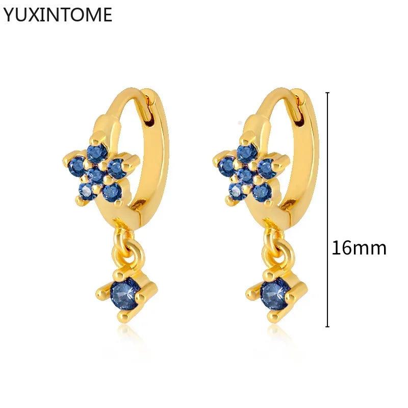 Pendientes de Aro de Plata Esterlina 925 con Zirconia Azul de Lujo para Mujer, Pendientes de Moda con Colgante en Gota de Agua, Corazón o Flor