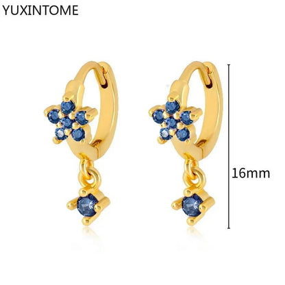 Pendientes de Aro de Plata Esterlina 925 con Zirconia Azul de Lujo para Mujer, Pendientes de Moda con Colgante en Gota de Agua, Corazón o Flor