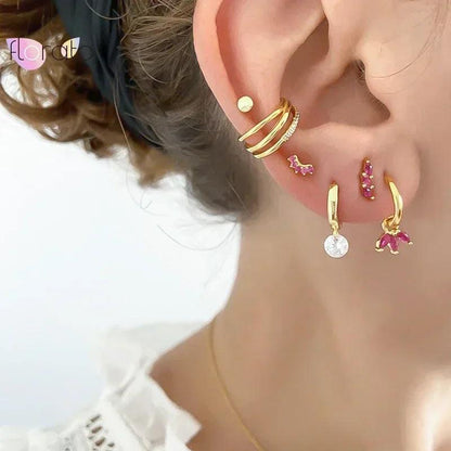 Pendientes de Aro con Colgante de Cristal Rojo Rosa en Plata Esterlina 925, Joyería Elegante para Mujer, Regalos de Moda