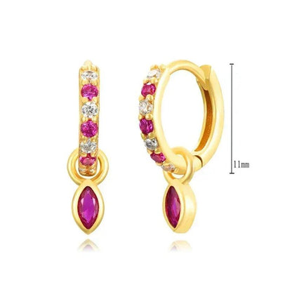 Pendientes de Aro con Colgante de Cristal Rojo Rosa en Plata Esterlina 925, Joyería Elegante para Mujer, Regalos de Moda