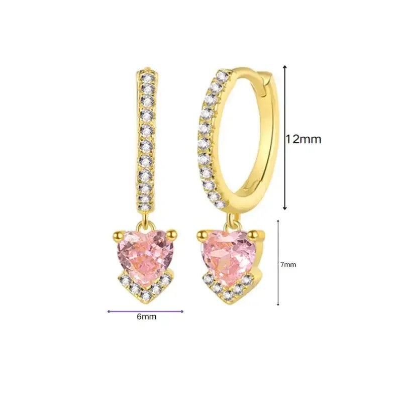 Pendientes de Aro de Plata Esterlina 925 con Cristal Rosa y Corazón, Joyería de Lujo para Mujer, Regalo Elegante y Premium