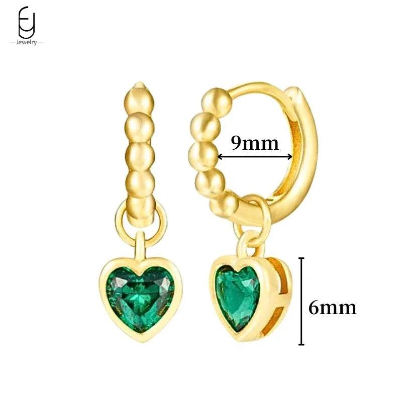 Pendientes de Aro con Corazón en Plata Esterlina 925 y Zirconia Verde, Joyería de Lujo para Mujer, Regalos Elegantes