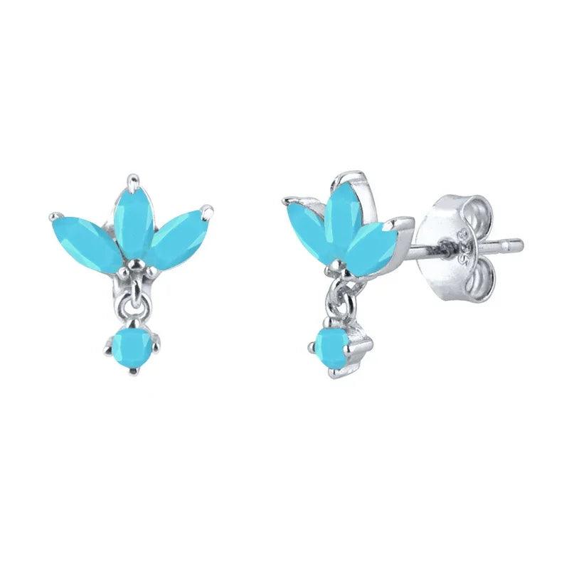 Pendientes de Plata Esterlina 925 con Turquesa Azul, Pendientes de Círculo de Lujo para Mujer, Joyería de Moda Elegante