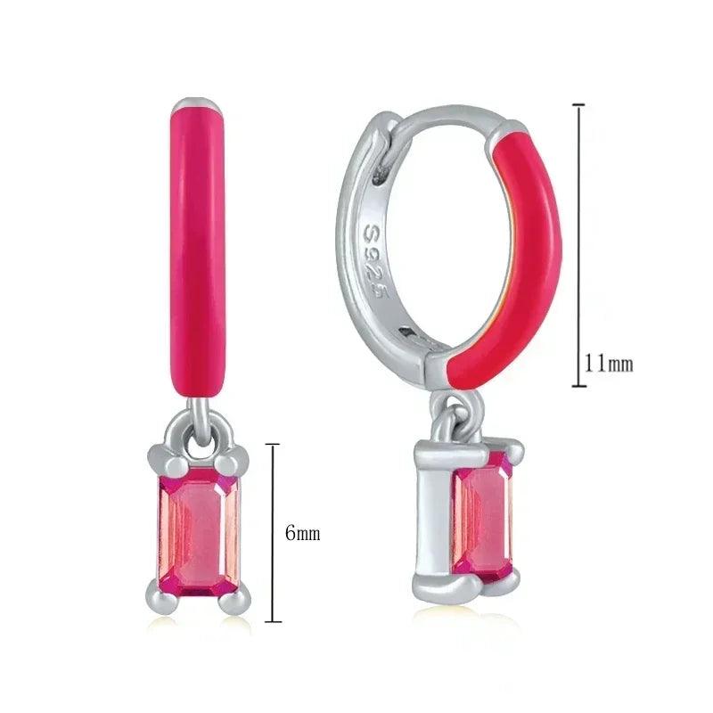 Pendientes de Aro con Colgante de Cristal Rojo Rosa en Plata Esterlina 925, Joyería Elegante para Mujer, Regalos de Moda