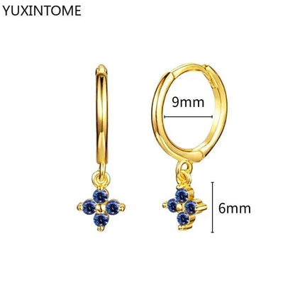 Pendientes de Aro de Plata Esterlina 925 con Zirconia Azul de Lujo para Mujer, Pendientes de Moda con Colgante en Gota de Agua, Corazón o Flor