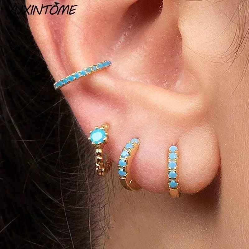 Pendientes de Plata Esterlina 925 con Turquesa Azul, Pendientes de Círculo de Lujo para Mujer, Joyería de Moda Elegante