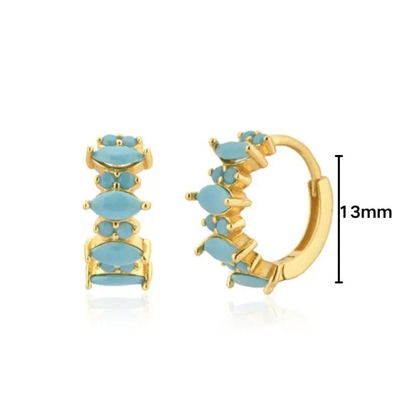 Pendientes de Plata Esterlina 925 con Turquesa Azul, Pendientes de Círculo de Lujo para Mujer, Joyería de Moda Elegante