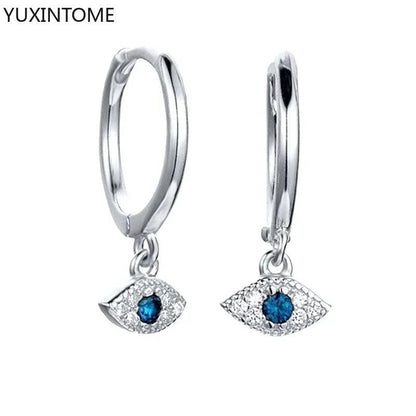 Pendientes de Aro de Plata Esterlina 925 con Zirconia Azul de Lujo para Mujer, Pendientes de Moda con Colgante en Gota de Agua, Corazón o Flor