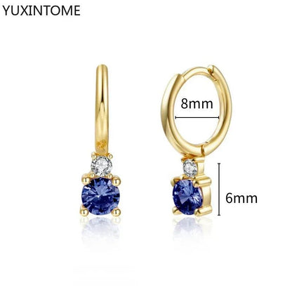 Pendientes de Aro de Plata Esterlina 925 con Zirconia Azul de Lujo para Mujer, Pendientes de Moda con Colgante en Gota de Agua, Corazón o Flor