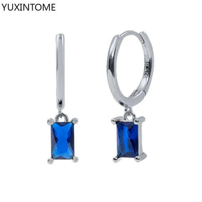 Pendientes de Aro de Plata Esterlina 925 con Zirconia Azul de Lujo para Mujer, Pendientes de Moda con Colgante en Gota de Agua, Corazón o Flor