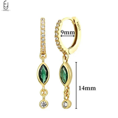 Pendientes de Aro con Corazón en Plata Esterlina 925 y Zirconia Verde, Joyería de Lujo para Mujer, Regalos Elegantes