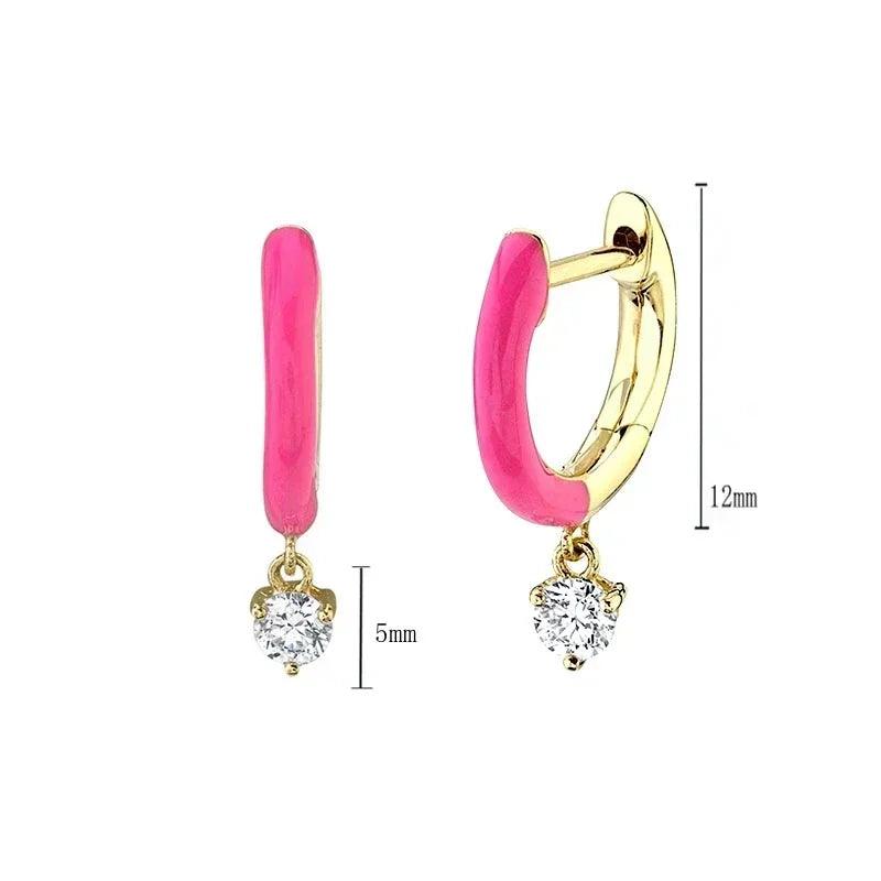 Pendientes de Aro con Colgante de Cristal Rojo Rosa en Plata Esterlina 925, Joyería Elegante para Mujer, Regalos de Moda