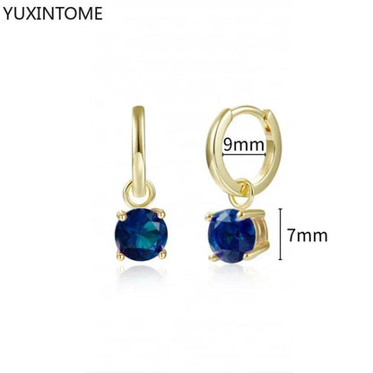 Pendientes de Aro de Plata Esterlina 925 con Zirconia Azul de Lujo para Mujer, Pendientes de Moda con Colgante en Gota de Agua, Corazón o Flor