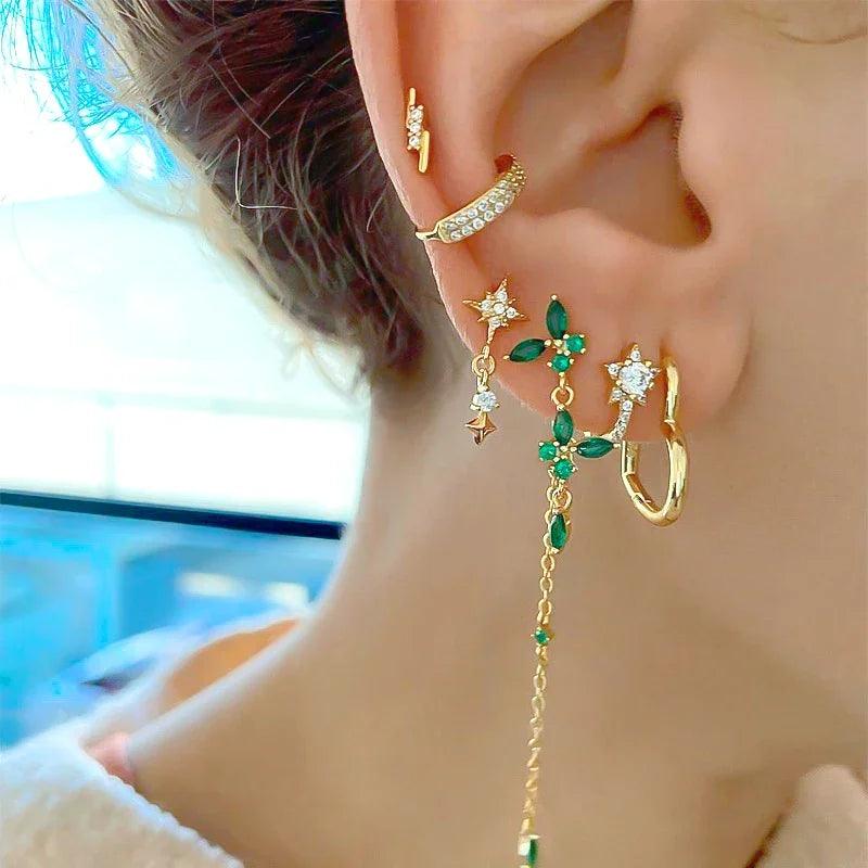 Pendientes de Aro con Corazón en Plata Esterlina 925 y Zirconia Verde, Joyería de Lujo para Mujer, Regalos Elegantes