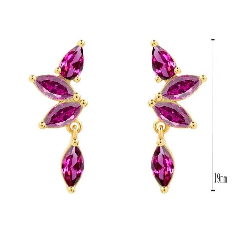 Pendientes de Aro con Colgante de Cristal Rojo Rosa en Plata Esterlina 925, Joyería Elegante para Mujer, Regalos de Moda