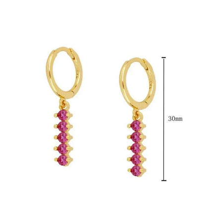 Pendientes de Aro con Colgante de Cristal Rojo Rosa en Plata Esterlina 925, Joyería Elegante para Mujer, Regalos de Moda