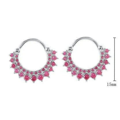 Pendientes de Aro con Colgante de Cristal Rojo Rosa en Plata Esterlina 925, Joyería Elegante para Mujer, Regalos de Moda