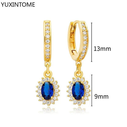 Pendientes de Aro de Plata Esterlina 925 con Zirconia Azul de Lujo para Mujer, Pendientes de Moda con Colgante en Gota de Agua, Corazón o Flor