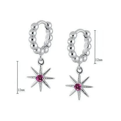 Pendientes de Aro con Colgante de Cristal Rojo Rosa en Plata Esterlina 925, Joyería Elegante para Mujer, Regalos de Moda