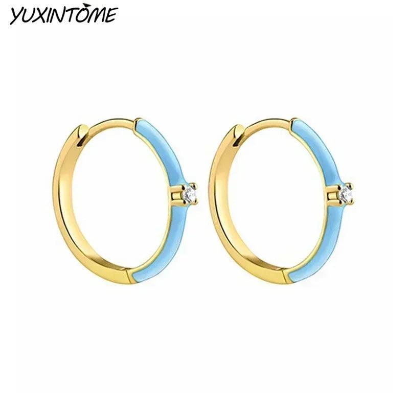 Pendientes de Plata Esterlina 925 con Turquesa Azul, Pendientes de Círculo de Lujo para Mujer, Joyería de Moda Elegante