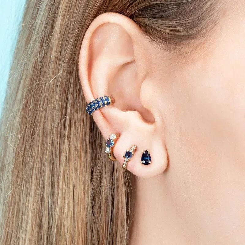 Pendientes de Aro de Plata Esterlina 925 con Zirconia Azul de Lujo para Mujer, Pendientes de Moda con Colgante en Gota de Agua, Corazón o Flor