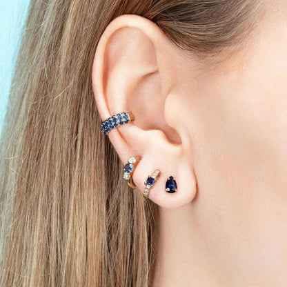 Pendientes de Aro de Plata Esterlina 925 con Zirconia Azul de Lujo para Mujer, Pendientes de Moda con Colgante en Gota de Agua, Corazón o Flor