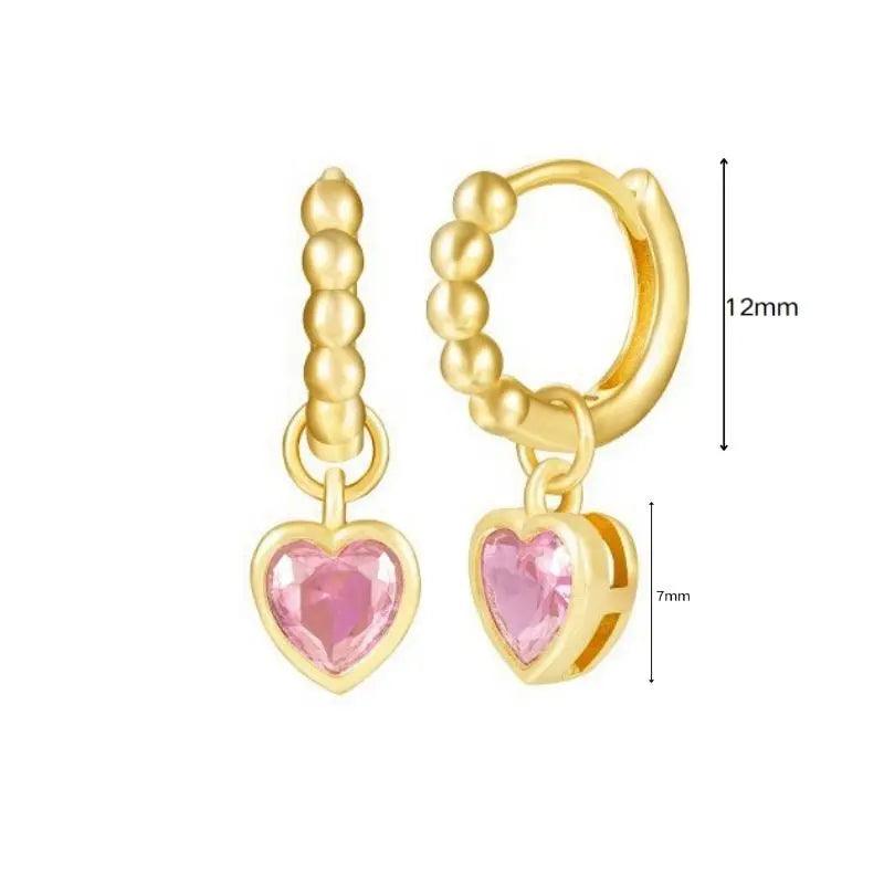 Pendientes de Aro de Plata Esterlina 925 con Cristal Rosa y Corazón, Joyería de Lujo para Mujer, Regalo Elegante y Premium