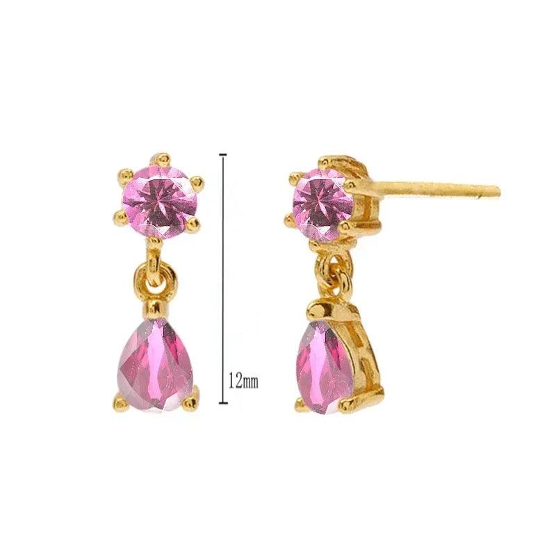 Pendientes de Aro de Plata Esterlina 925 con Cristal Rosa y Corazón, Joyería de Lujo para Mujer, Regalo Elegante y Premium