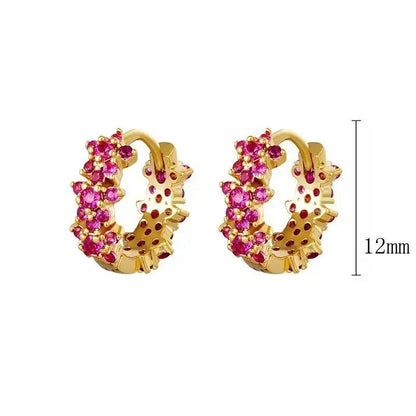 Pendientes de Aro con Colgante de Cristal Rojo Rosa en Plata Esterlina 925, Joyería Elegante para Mujer, Regalos de Moda